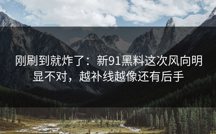 刚刷到就炸了：新91黑料这次风向明显不对，越补线越像还有后手