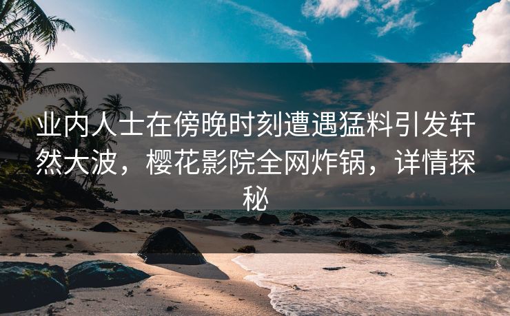 业内人士在傍晚时刻遭遇猛料引发轩然大波，樱花影院全网炸锅，详情探秘